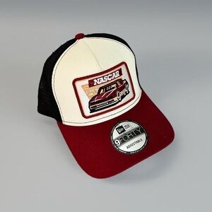RARE new era aframe NASCAR red & cream trucker cap with mesh back 🏁🏎️